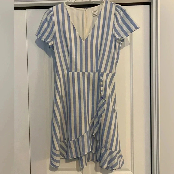 J. Crew | Blue / White Striped Faux Wrap Dress - Picture 3 of 11
